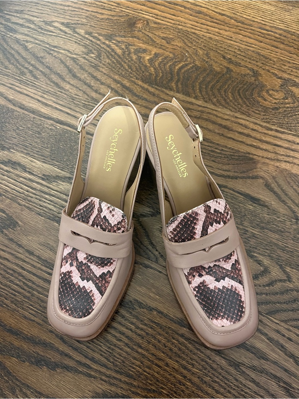 Seychelles Pink Snake-Print Slingback Loafers